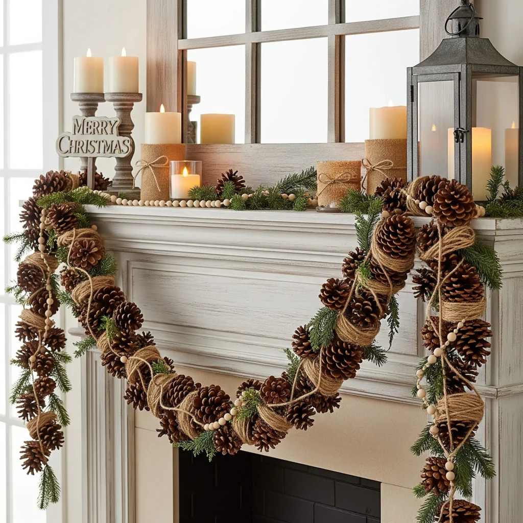 11 Rustic Christmas Mantel Ideas with Pinecones, Greenery & Lanterns diy rustic mantel