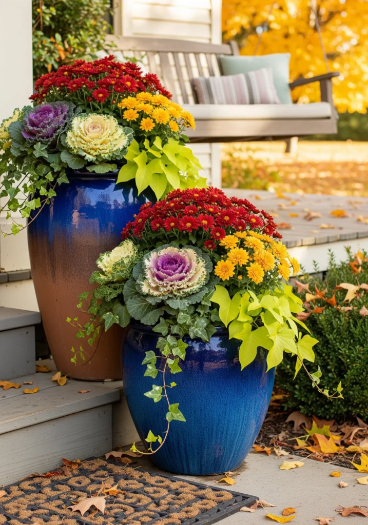 11 Front Porch Decor Ideas for a Warm Thanksgiving Welcome mums front porch planters