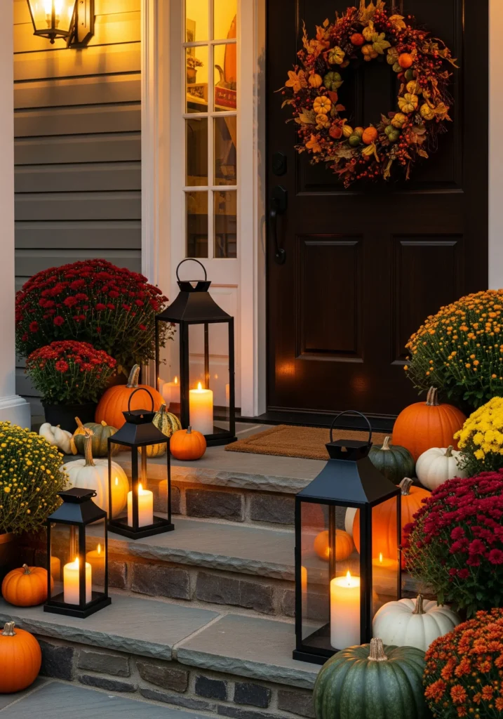 11 Front Porch Decor Ideas for a Warm Thanksgiving Welcome pumpkins on porch steps