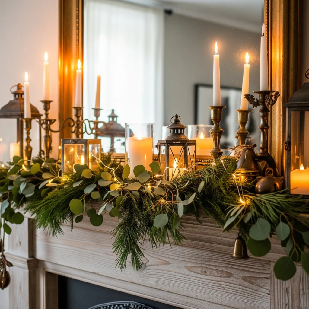 11 Rustic Christmas Mantel Ideas with Pinecones, Greenery & Lanterns rustic christmas mantel decorating ideas