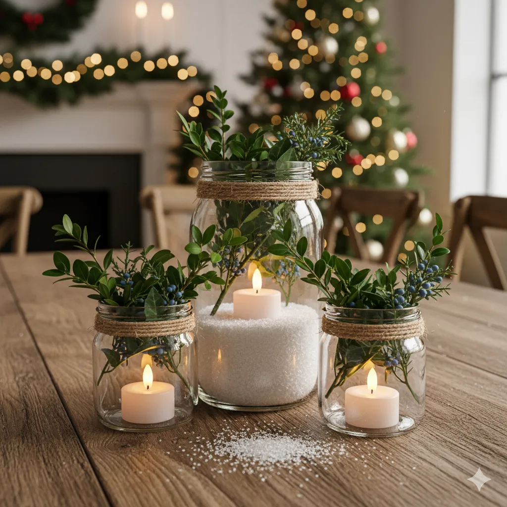 12 DIY Christmas Centerpieces with Candles & Greenery That Wow Every Guest christmas centerpiece with mason jars