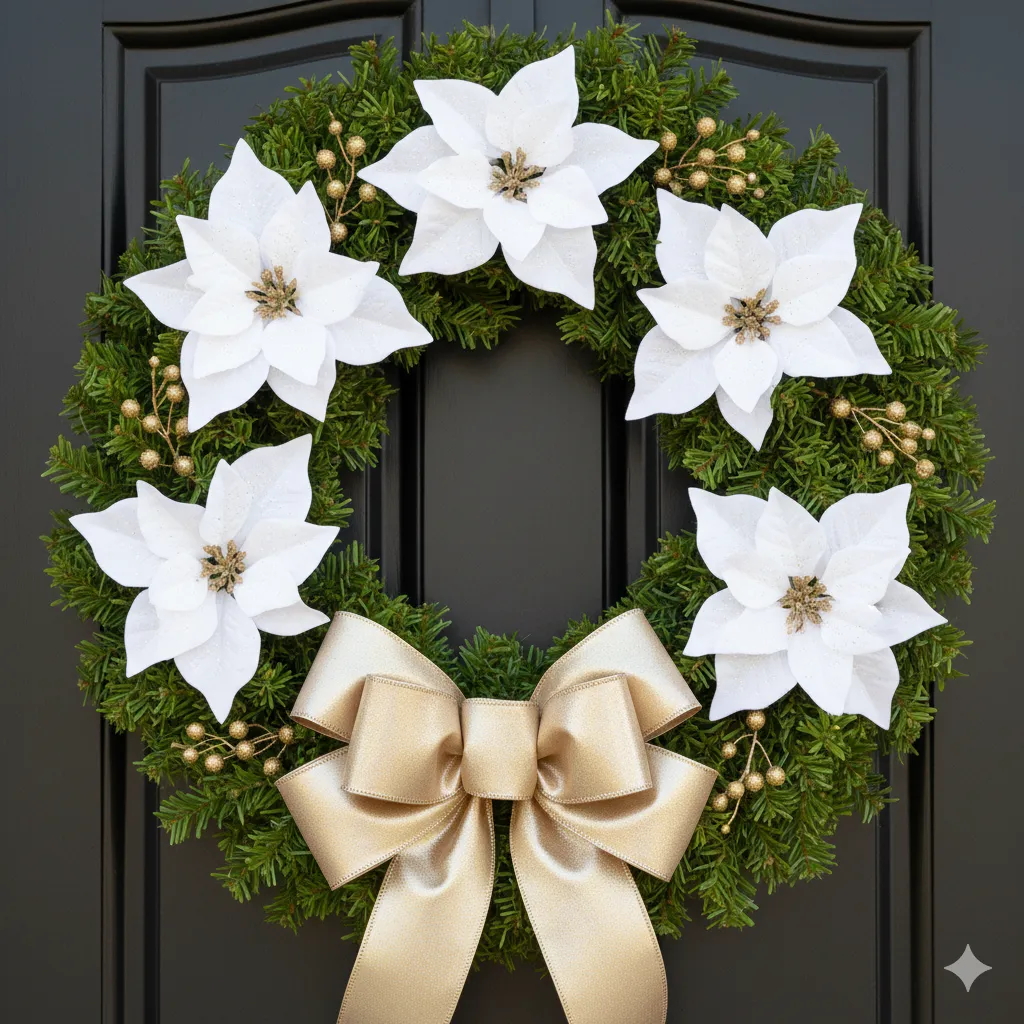 11 Christmas Wreaths with Bows & Florals for a Festive Entrance christmas entrance decor ideas