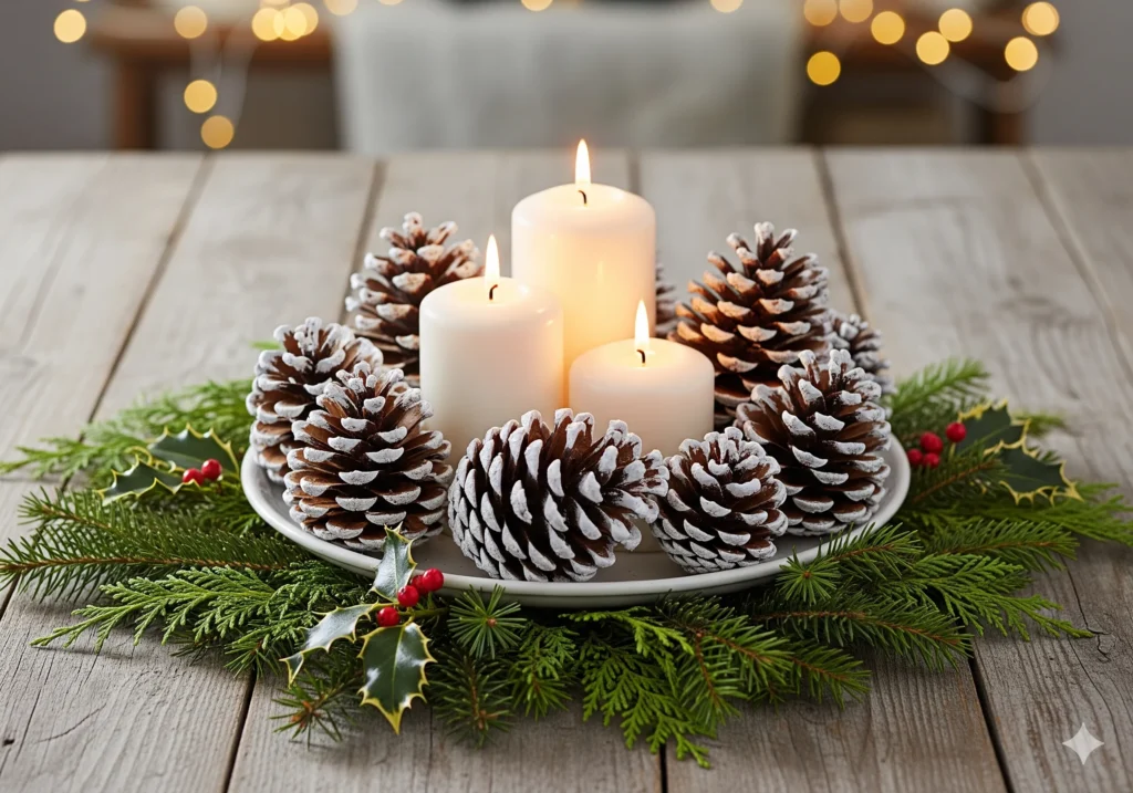 11 Must-Try Rustic Christmas Centerpieces with Pinecones & Greenery greenery centerpiece