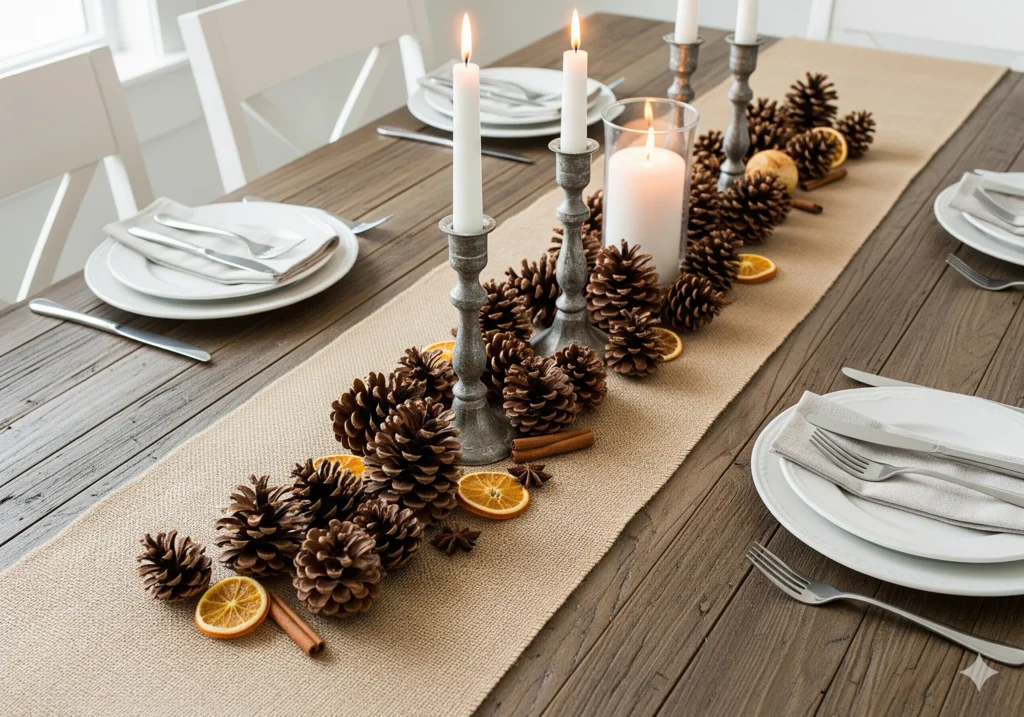 11 Must-Try Rustic Christmas Centerpieces with Pinecones & Greenery natural centerpieces