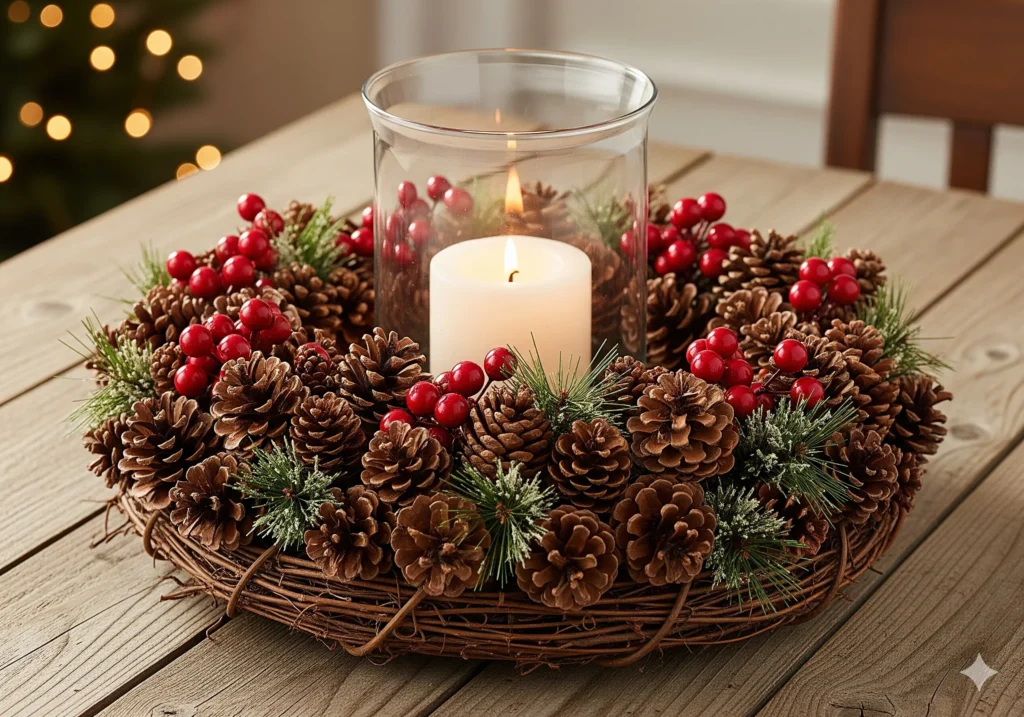 11 Must-Try Rustic Christmas Centerpieces with Pinecones & Greenery pinecone centerpieces