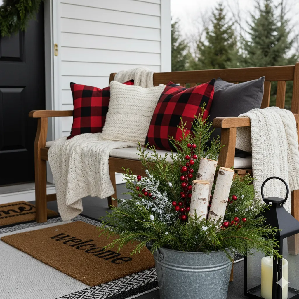 15 Cozy Winter Porch Decor Ideas for a Warm & Inviting Entrance cozy winter porch decor