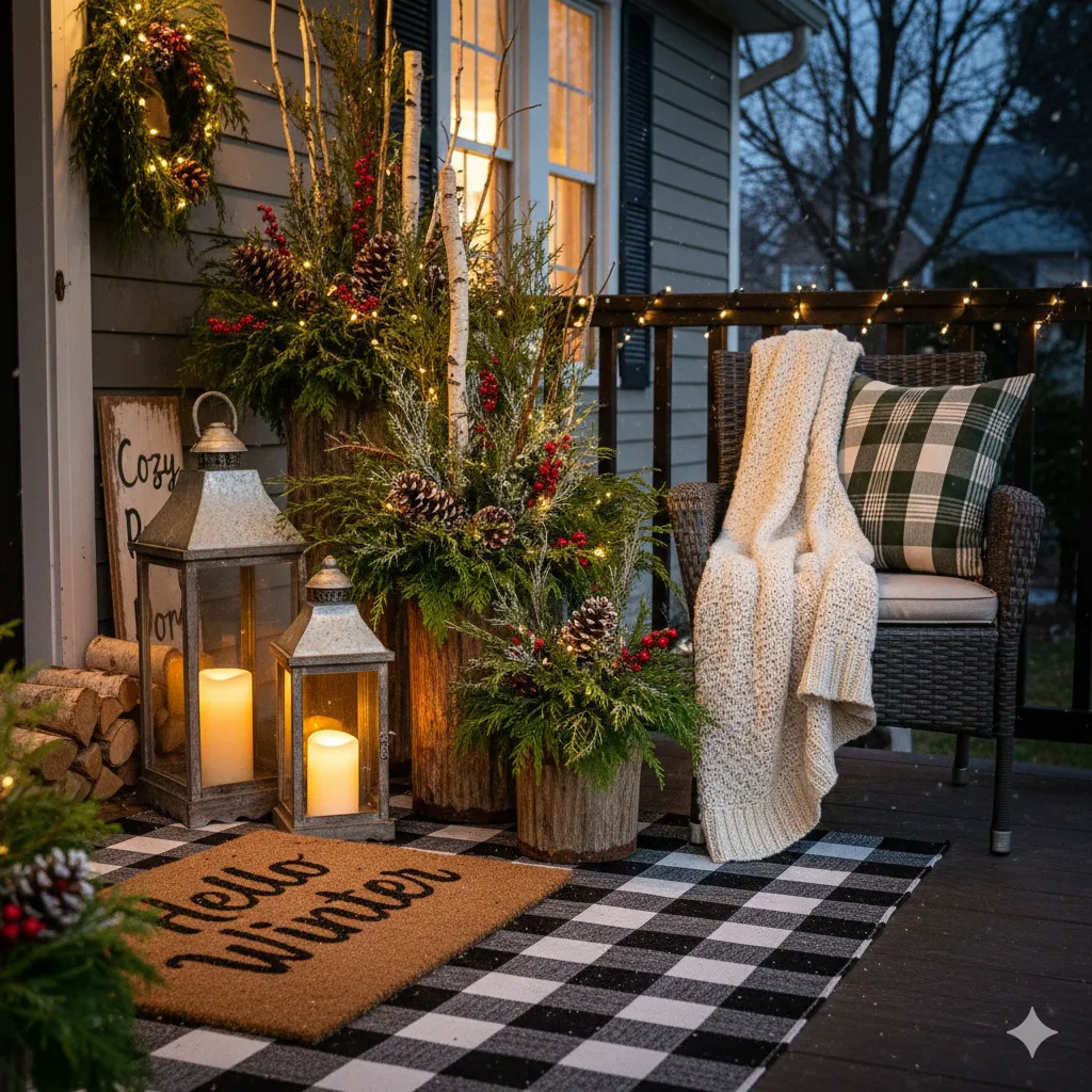 15 Cozy Winter Porch Decor Ideas for a Warm & Inviting Entrance rustic porch decor