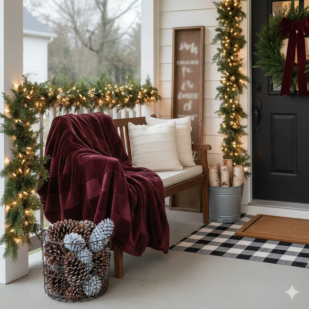 15 Cozy Winter Porch Decor Ideas for a Warm & Inviting Entrance winter porch decor ideas