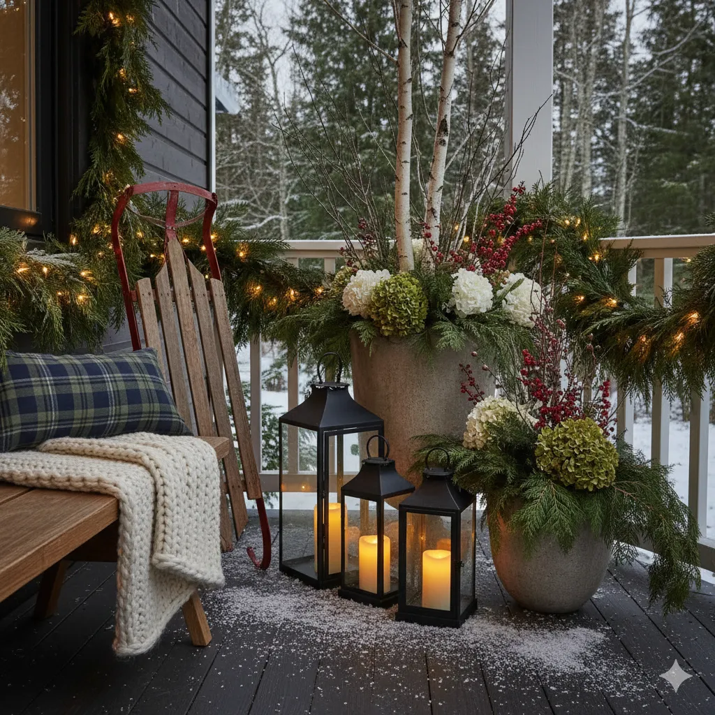 15 Cozy Winter Porch Decor Ideas for a Warm & Inviting Entrance winter porch styling