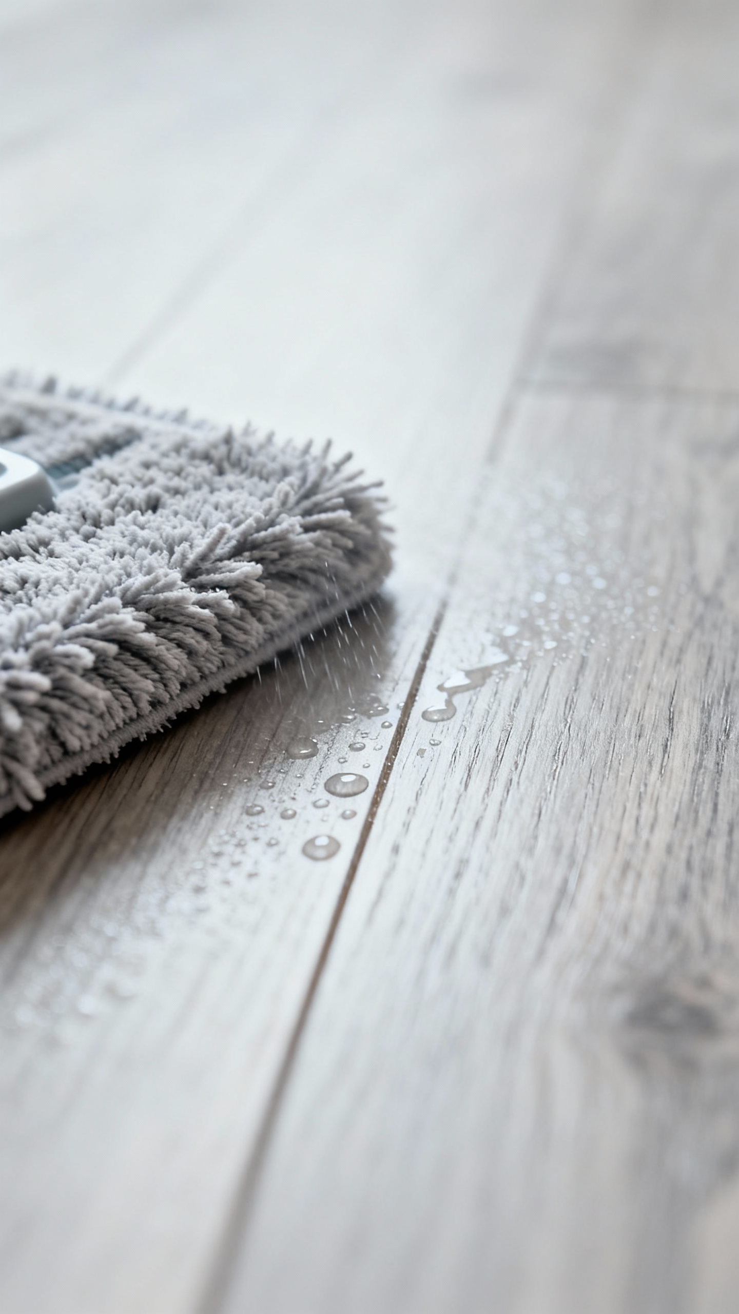 How To Clean Hardwood Floors The Right Way (without Damaging The Finish) Closeup of microfiber mop pad lightly misted, wiping wood grain